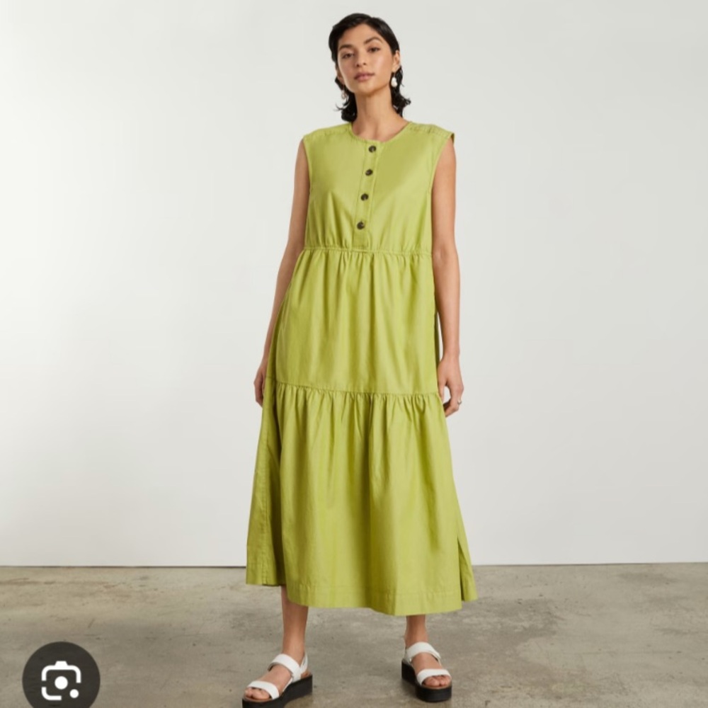 Everlane Tiered Midi Dress Green Pepper Size Medium Summer
